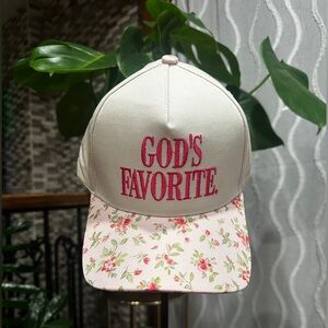 God’s Favorite Floral Brim Hat Pink Embroidered Adjustable Unisex Cap